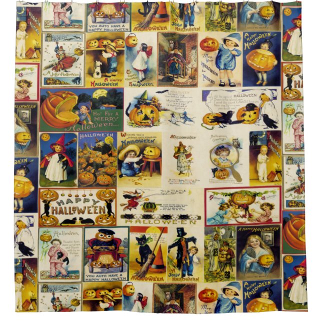 Vintage Halloween Ephemera Shower Curtain (Front)