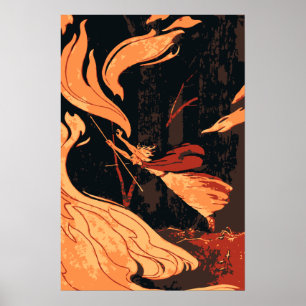 Vintage Halloween, Evil Witch with Fire in Forest Poster