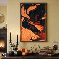 Vintage Halloween, Evil Witch with Fire in Forest