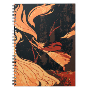 Vintage Halloween, Evil Witch with Fire in Forest Spiral Notebook