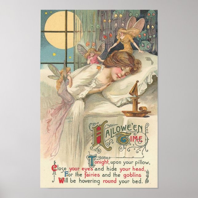 Vintage Halloween Fairies Poster (Front)