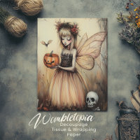 Vintage Halloween Fairy with Pumpkin & Skeleton