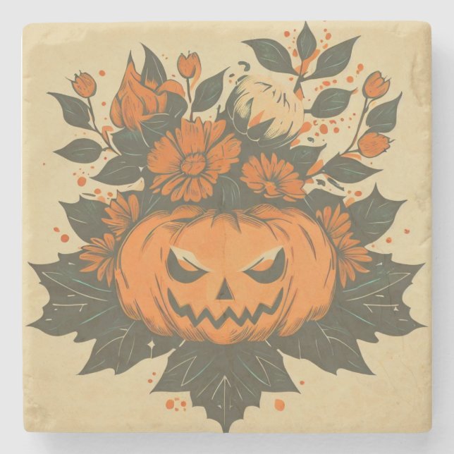 Vintage/Halloween/Fall/pumpkin Stone Coaster (Front)