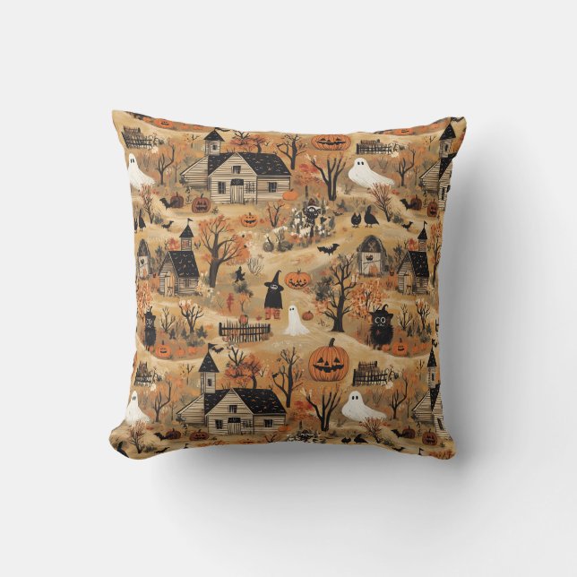 Vintage halloween farm pattern cushion (Front)