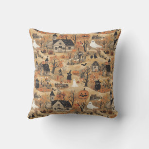 Vintage halloween farm pattern cushion