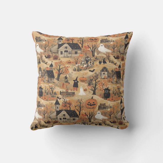 Vintage halloween farm pattern cushion (Back)