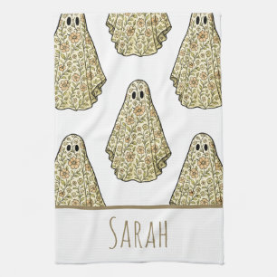 Vintage Halloween Floral Ghost Hand Tea Towel