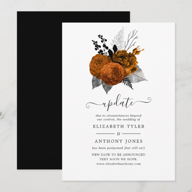 Vintage Halloween Floral Wedding Update Invitation (Front/Back)