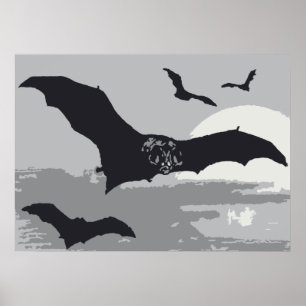 Vintage Halloween Flying Black Bats Poster