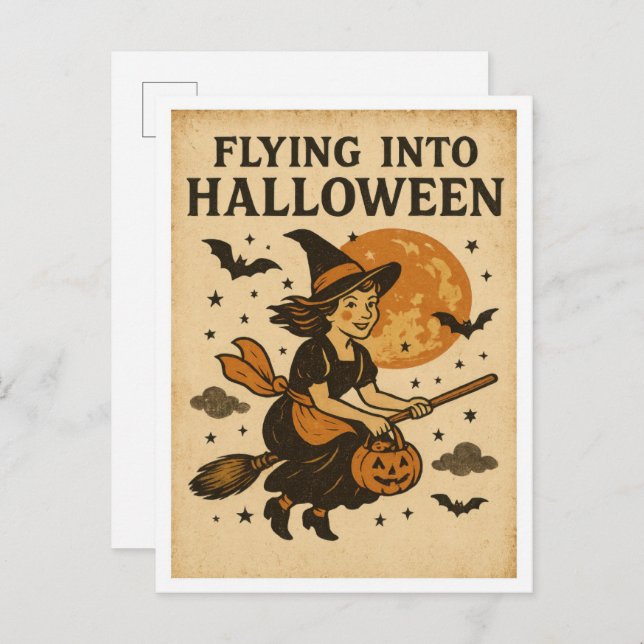 Vintage Halloween Flying Postcard (Front/Back)