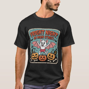 Vintage Halloween Fright Night on Main Street Bat T-Shirt