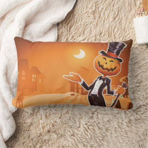 Vintage Halloween Gentleman Jack O Lantern Lumbar Cushion