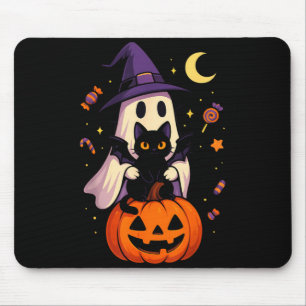 Vintage Halloween Ghost And Black Cat Graphic Mouse Pad