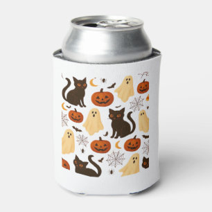 Vintage Halloween Ghost & Black Cat Pattern Classi Can Cooler