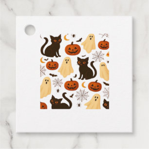 Vintage Halloween Ghost & Black Cat Pattern Classi Favour Tags