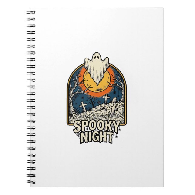 Vintage Halloween Ghost Graveyard Engraving Shirt_ Notebook (Front)