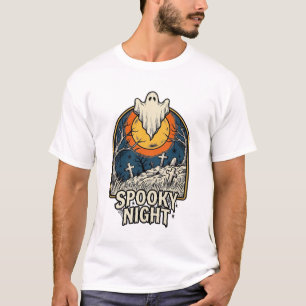 Vintage Halloween Ghost Graveyard Engraving Shirt_ T-Shirt