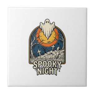 Vintage Halloween Ghost Graveyard Engraving Shirt_ Tile