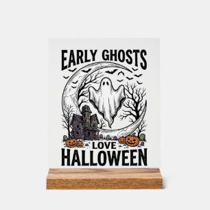 Vintage Halloween Ghost Haunted Moon Engraving Art Acrylic Sign
