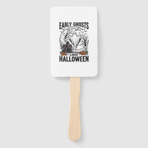Vintage Halloween Ghost Haunted Moon Engraving Art Hand Fan