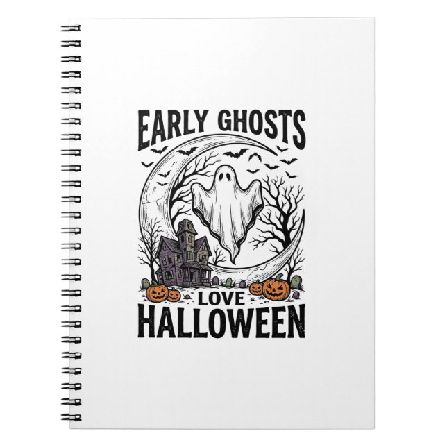 Vintage Halloween Ghost Haunted Moon Engraving Art Notebook (Front)