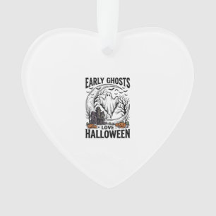 Vintage Halloween Ghost Haunted Moon Engraving Art Ornament