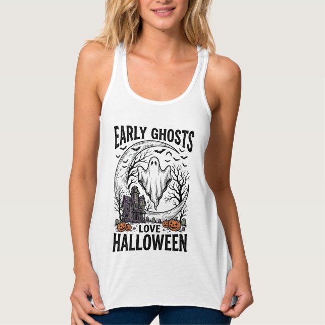 Vintage Halloween Ghost Haunted Moon Engraving Art Singlet (Front)