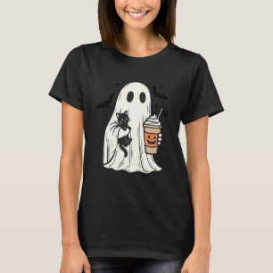 Vintage Halloween Ghost Holding Black Cat Fall Cof T-Shirt