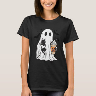 Vintage Halloween Ghost Holding Black Cat Fall Cof T-Shirt