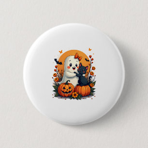 Vintage Halloween Ghost Holding Black Cat Groovy F 6 Cm Round Badge