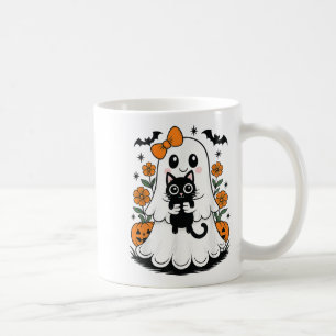 Vintage Halloween Ghost Holding Black Cat Groovy F Coffee Mug