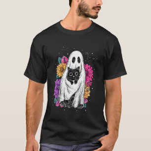Vintage Halloween Ghost Holding Black Cat Groovy F T-Shirt