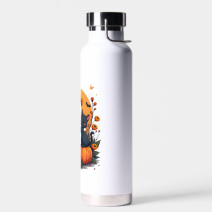 Vintage Halloween Ghost Holding Black Cat Groovy F Water Bottle