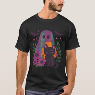 Vintage Halloween Ghost Holding Black Cat Groovy T-Shirt