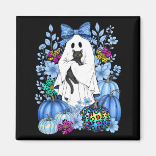 Vintage Halloween Ghost Holding Black Cat Men Magnet
