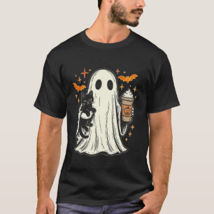 Vintage Halloween Ghost Holding Black Cat Pumpkin T-Shirt