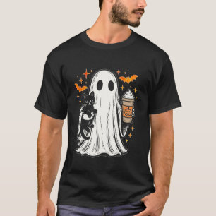 Vintage Halloween Ghost Holding Black Cat Pumpkin  T-Shirt