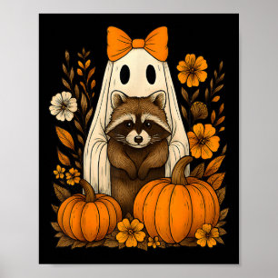 Vintage Halloween Ghost Holding Racoon Groovy Flo Poster
