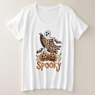 Vintage Halloween Ghost Machine Embroidery Design Plus Size T-Shirt