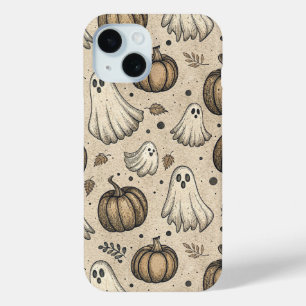 Vintage Halloween Ghost Pumpkin Rustic Parchment iPhone 15 Case