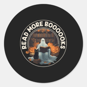 Vintage Halloween Ghost Read More Books Black Cat Classic Round Sticker