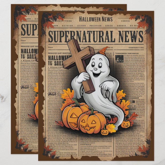 Vintage Halloween Ghost Scrapbook Paper  (Front/Back)