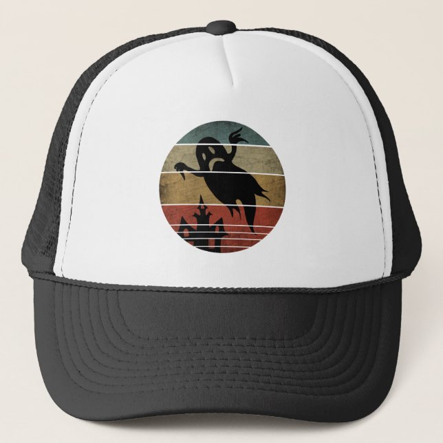 Vintage Halloween Ghost Trucker Hat (Front)