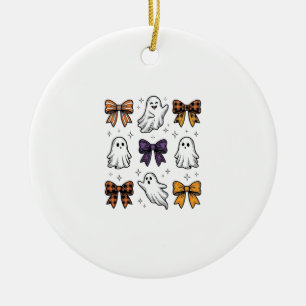 Vintage Halloween Ghosts and Bows Shirt Design_1 Ceramic Tree Decoration
