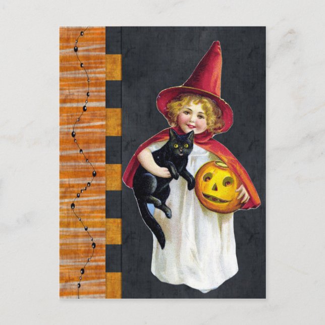 Vintage Halloween Girl Postcard (Front)
