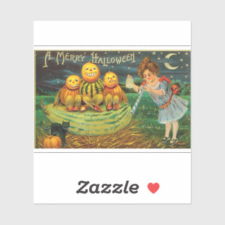 Vintage Halloween Girl with Pumpkins