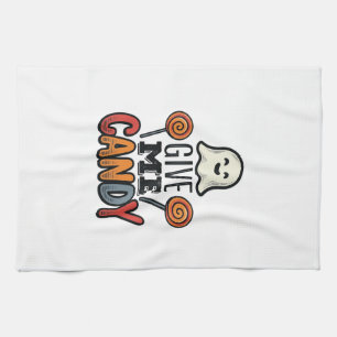 Vintage Halloween Give Me Candy Ghost Shirt Design Tea Towel
