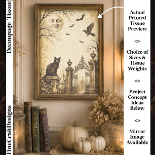 Vintage Halloween Gothic Cemetery FV1L Decoupage Tissue Paper