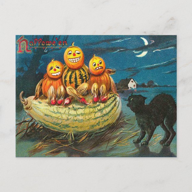 Vintage Halloween Gourds, Hallows Postcard (Front)
