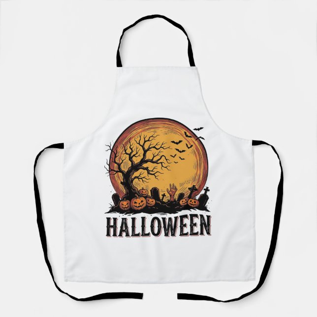 Vintage Halloween Graveyard Bat Moon Art_1 Apron (Front)